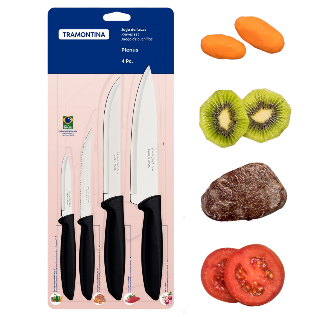 Jogo De Facas Tramontina Plenus 3/4 Peças Aço Inox Preto