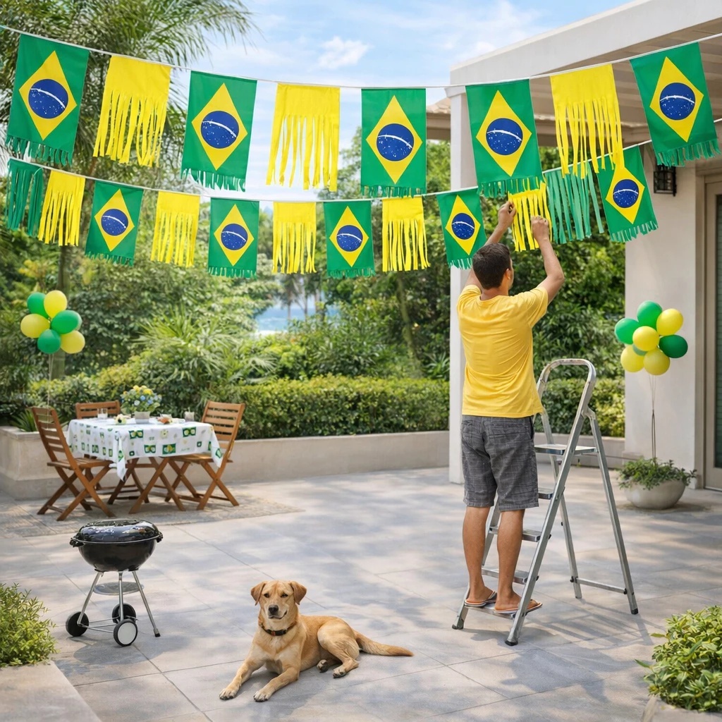 Kit Varal Bandeirinha c/ franja Brasil Copa do Mundo 2026 Futebol Bandeira 6m 12m 30m 60m Decoração