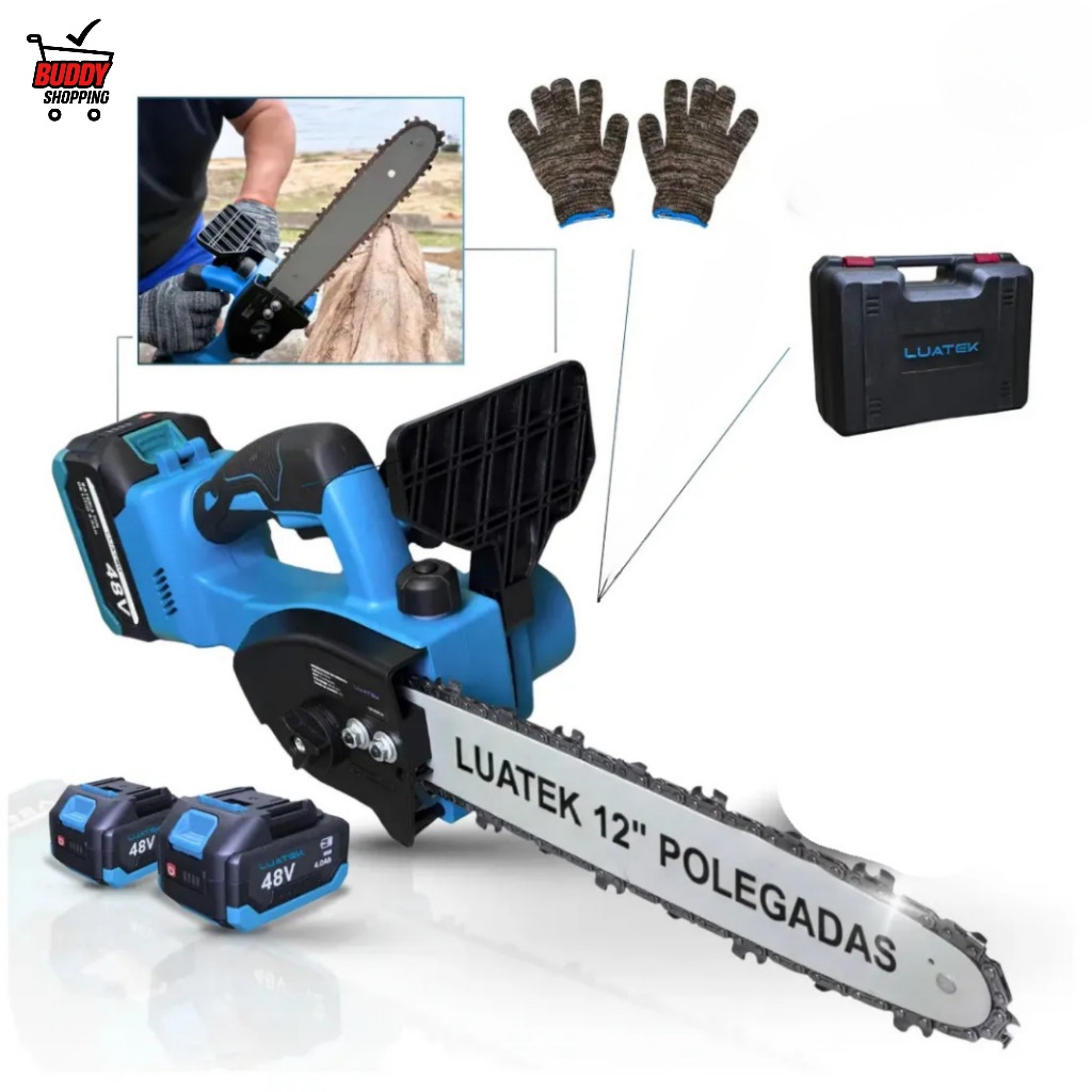 Motosserra Portátil Sem Fio 12 Polegadas 48V 2 Baterias para Poda Luatek LWJ-233PLUS