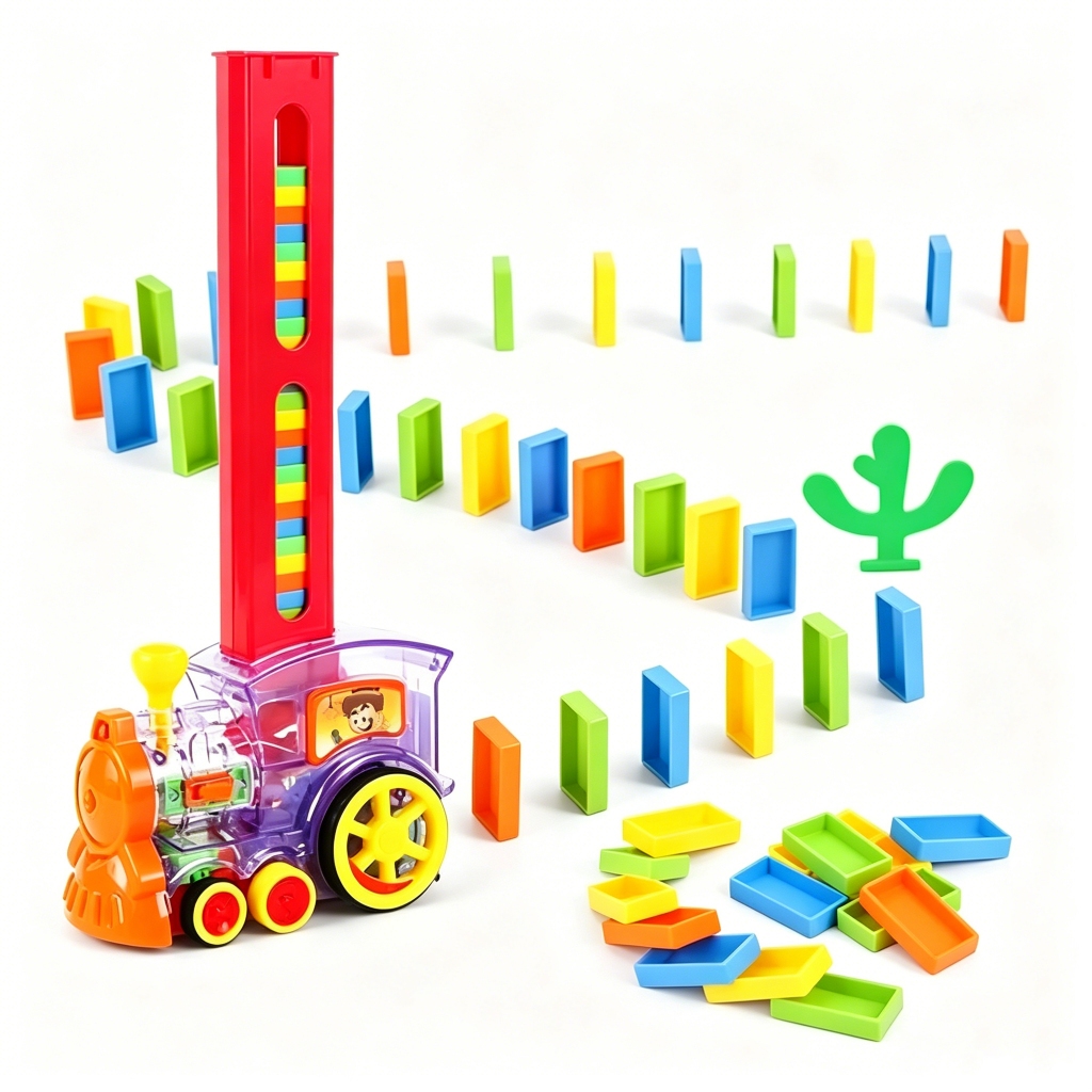 Brinquedo Educativo Trenzinho Dominó Automático Montessori 60 Peças Com Luz Som Presente Interativo Jogos