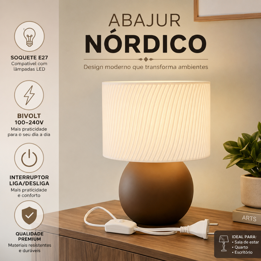 Abajur Luminária De Mesa Sala Quarto Moderno Com Lâmpada Modelo Nórdico Minimalista Luxo Cômoda Mudo