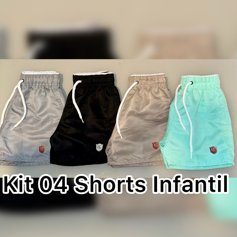Kit 04 Bermudas Shorts Tactel Infantil Juvenil 1 a 12 Anos Estampadas Variadas Praia Piscina Verão Com Elástico Regulage