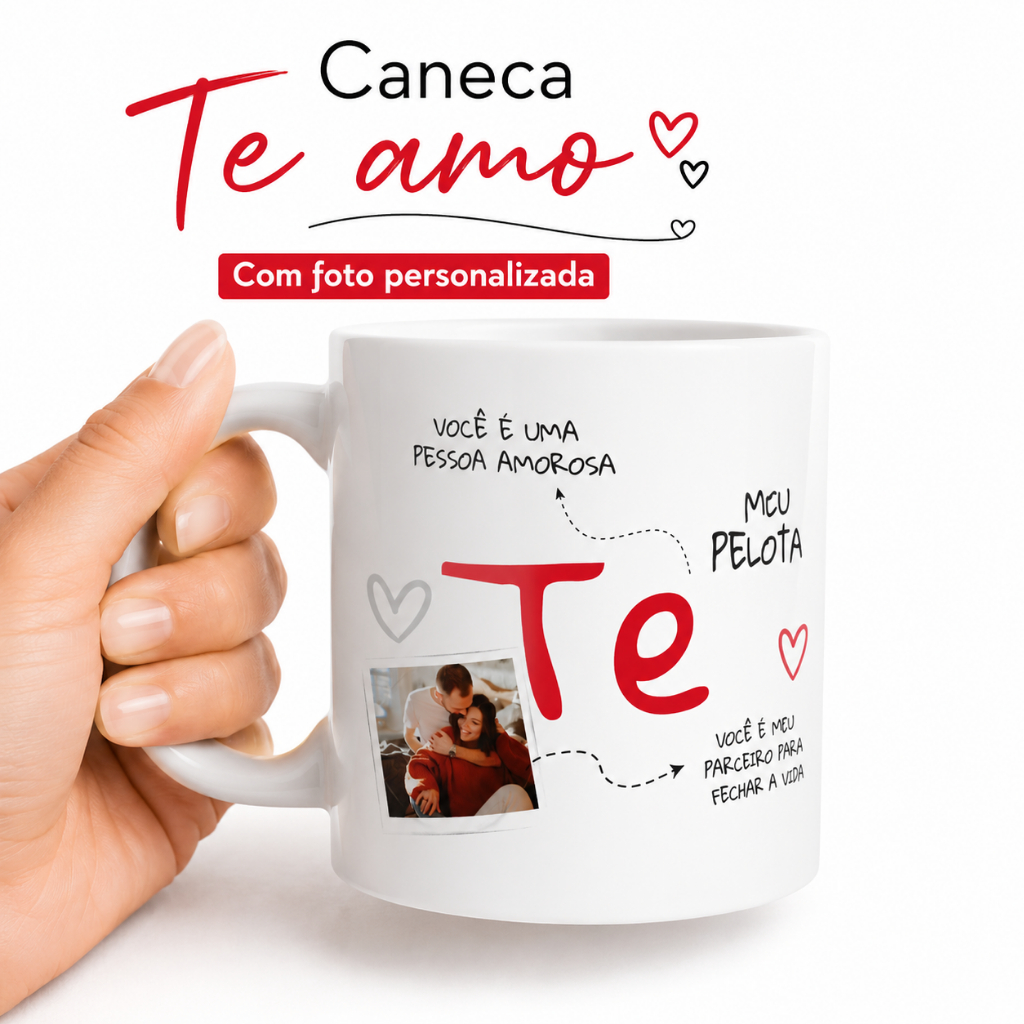 Caneca Te Amo Personalizada com Foto | Presente Criativo para Namorado(a) | Caneca com Foto