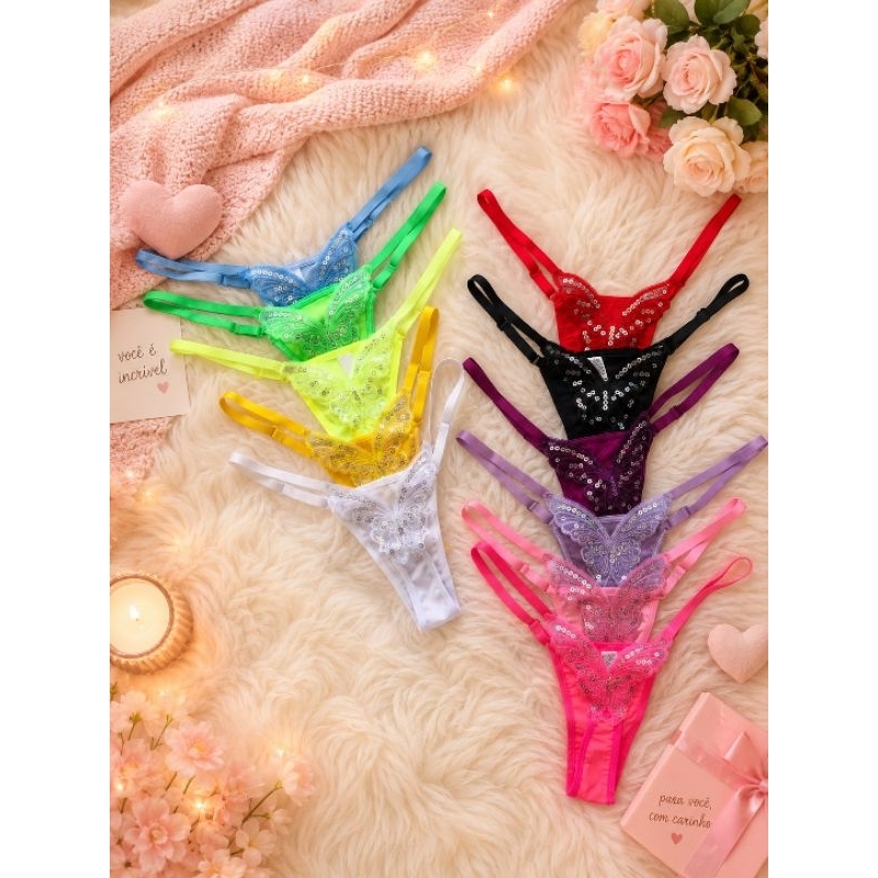 Calcinha Sexy Tanga Borboleta com Alças Reguláveis