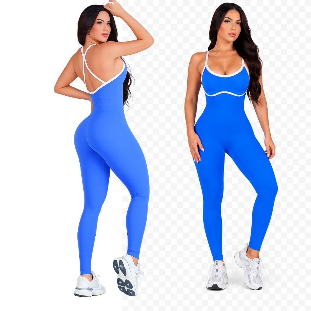 Macacão Fitness Feminino Poliamida Canelado Com Bojo Academia Premium