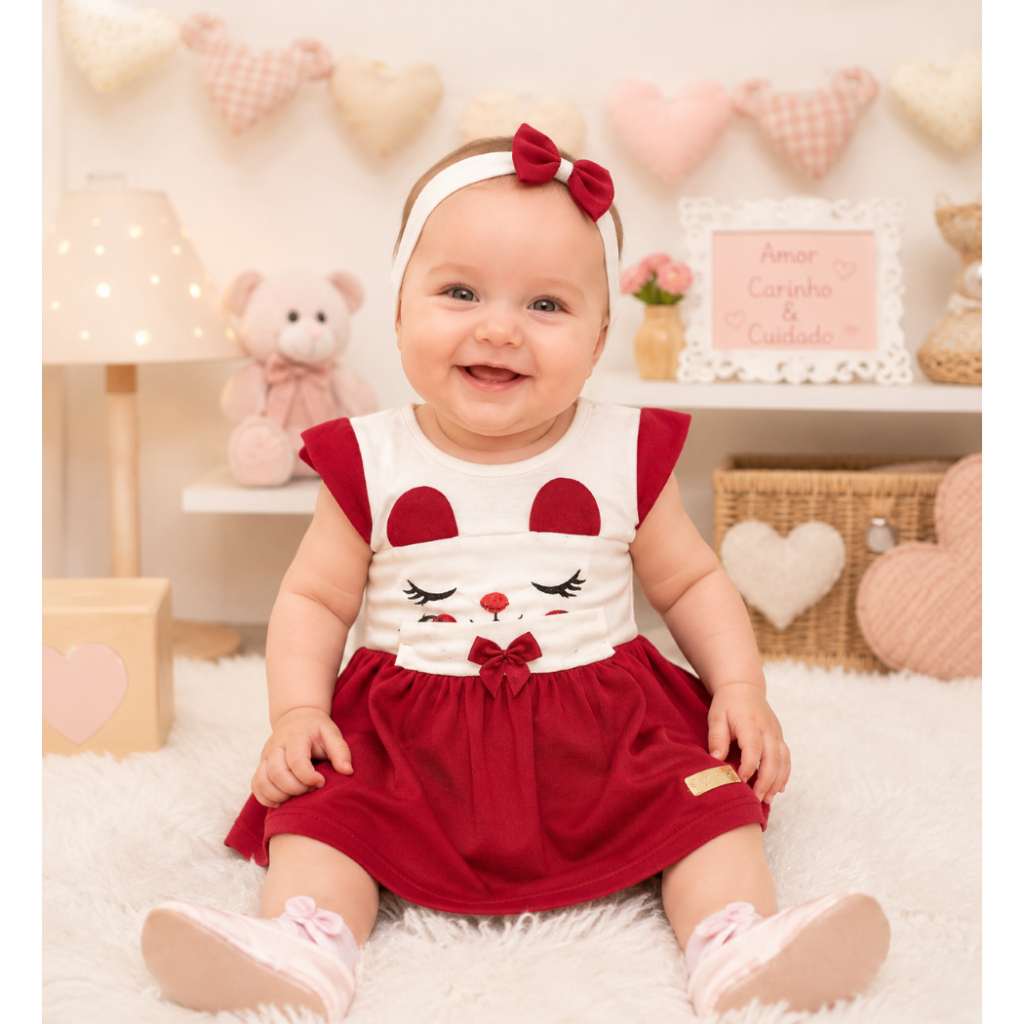 Conjunto Romper Gatinha Bordada – Blusa e Saia para bebê menina verão calor Estilosa 3 a 6 meses