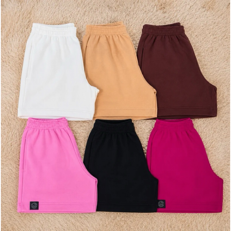 Kit 3 Shorts Feminino com Bolso Moletom Cintura Alta Bermuda Básica Leve Confortável Elástico no Cós