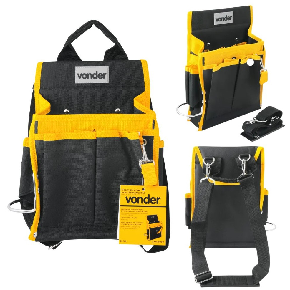 Bolsa para Ferramentas Eletricista em Lona com 20 Bolsos Capacidade 10kg BE006 Vonder
