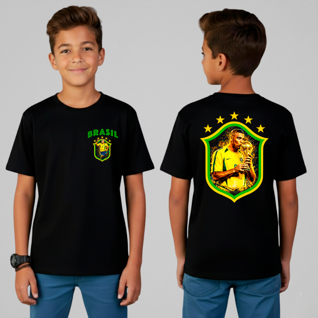 Camiseta Infantil Amarelinha Ronaldo Fenomeno Brasil Rolistore