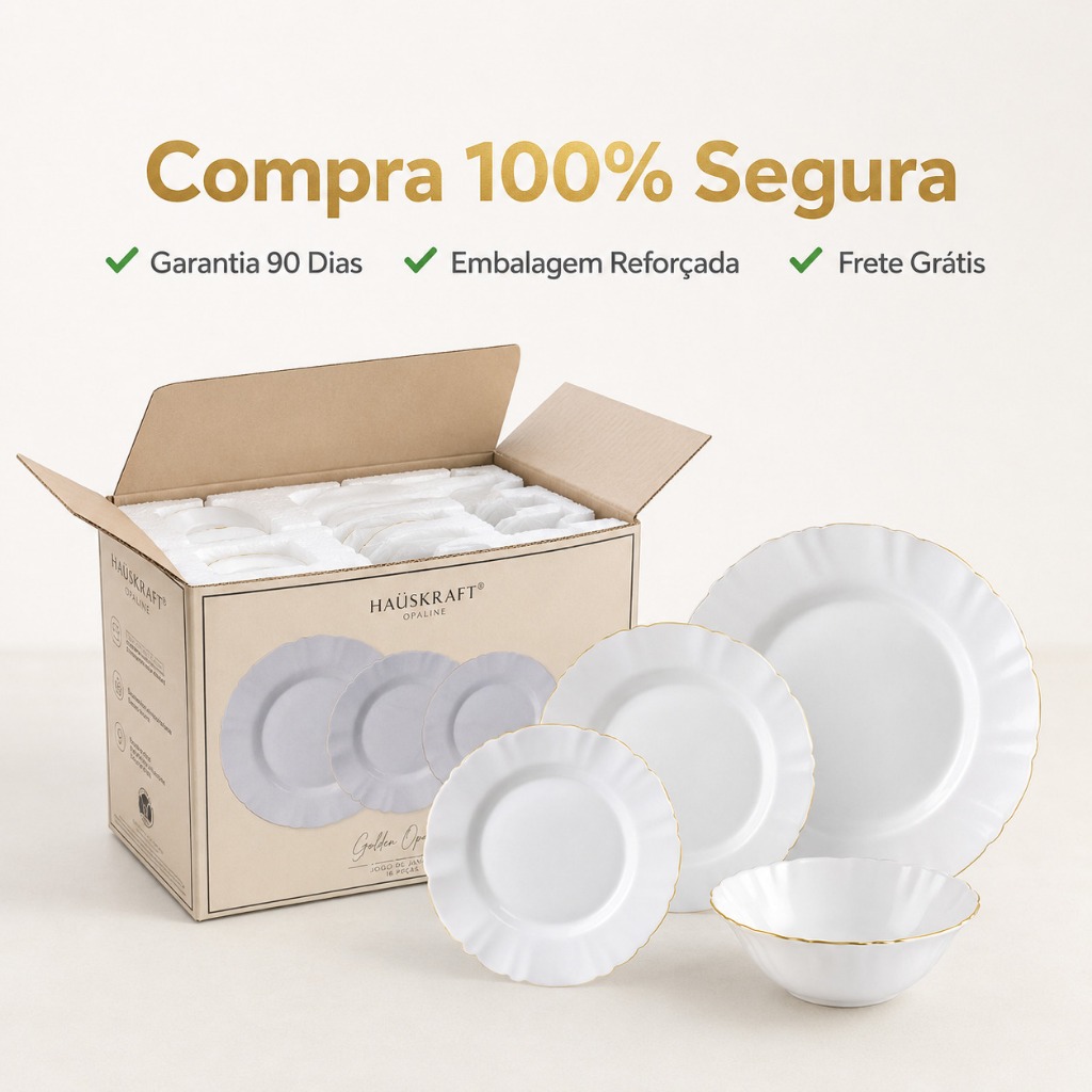 Aparelho de Jantar Lidia Branco Com Borda Dourada Opaline 16 Peças Com Bowl Hauskraft Fio de Ouro