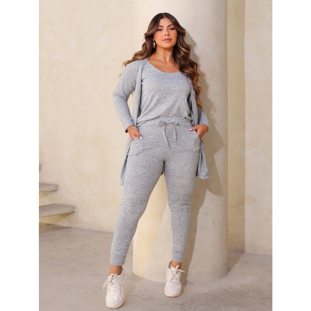 Conjunto trio lãzinha calça regata e cardigan moda Feminina Inverno Tdc modas