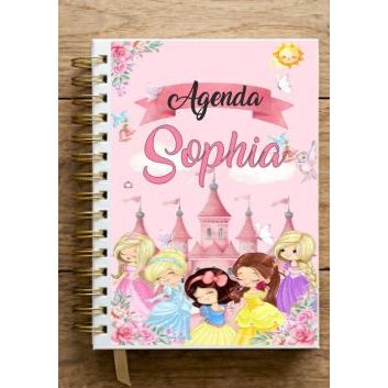 Agenda Escolar Princesas Personalizada Capa Dura Com Nome 320 dias/páginas para o ano inteiro