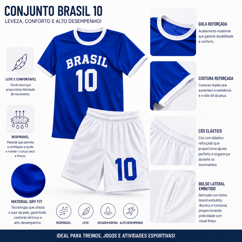 Conjunto Infantil Brasil Menino Roupa Futebol Kit Copa do Mundo Verao — imagem 2 de 2