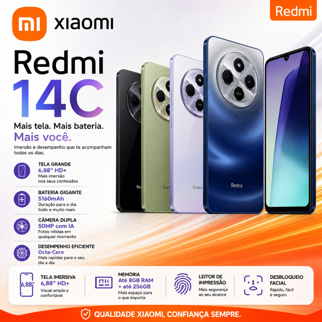 Celular Xiaomi Redmi 14c 256gb 8gb Ram Dual Sim Cor Blue Meet