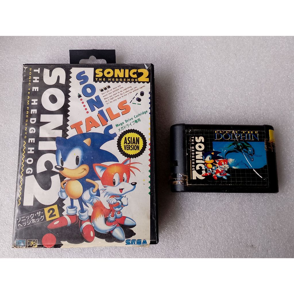Cartucho 2 em 1 - Sonic 2 e Ecco The Donphin para Mega Drive - Funcionando - Usado
