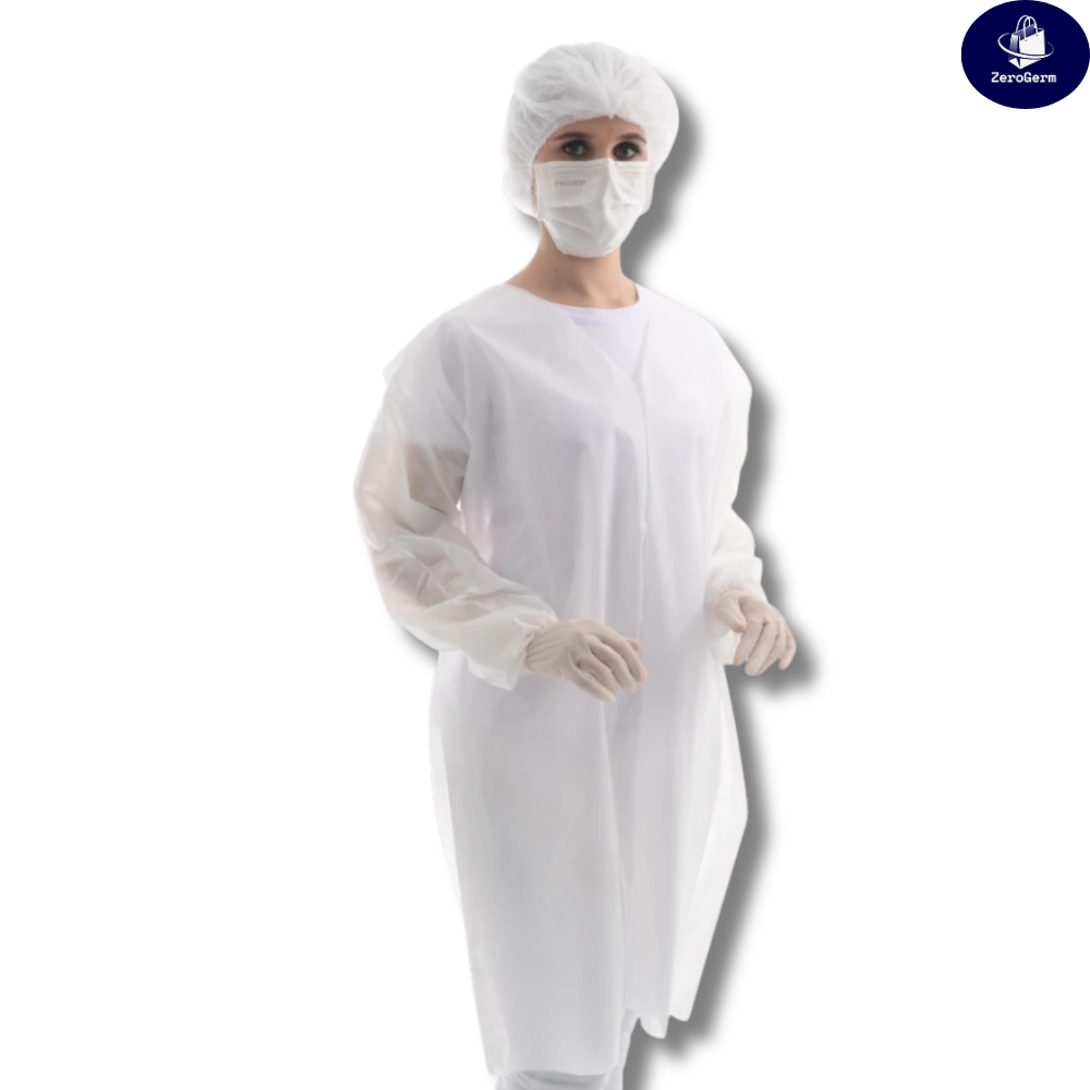 Kit 100 Avental Descartável TNT BRANCO G30 | Jaleco Manga Longa Capote Gramatura 30