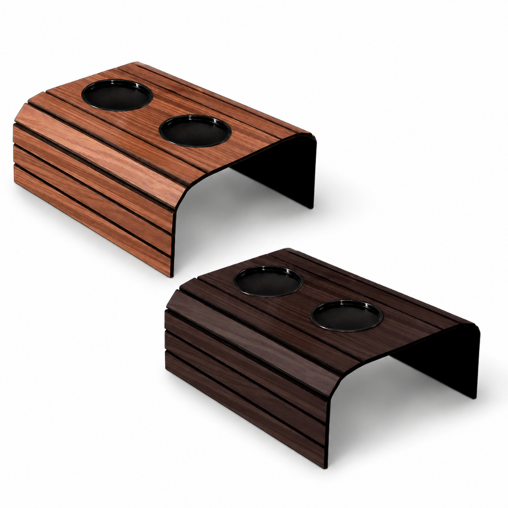 Suporte para Sofá em MDF com 2 Porta Copos Design Moderno Frisos Pretos Estável Prático para Sala e Poltrona