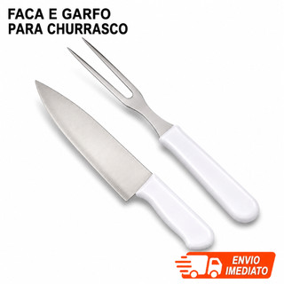 Kit Churrasco Inox Cabo Branco | Kit Trinchante Gourmet Alta Qualidade Kit Faca Mais Garfo Churrasco