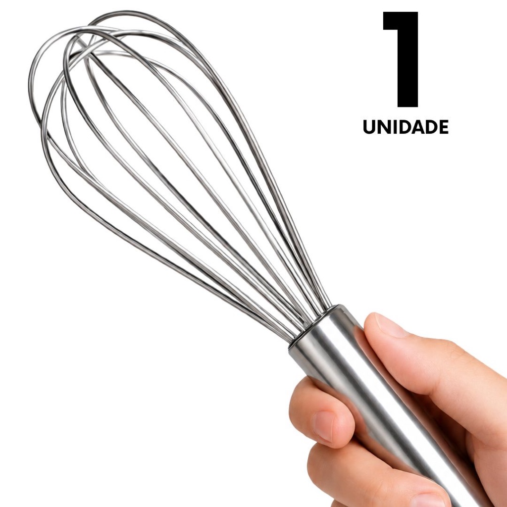Batedor de Ovos Fouet Inox 28,5cm Profissional Manual Utensílio Cozinha Resistente Não Enferruja