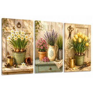 kit De Quadros Decorativos 3 Peças Para Cozinha Salas Restaurantes Vasos De Flores Retro …