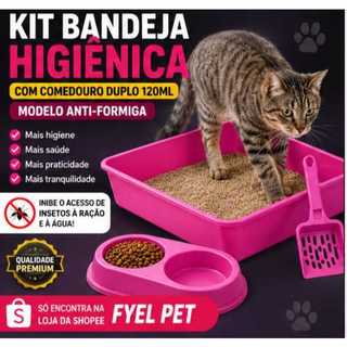 caixa de areia para gato | Kit Bandeja Higiênica para Gato + Comedouro Duplo Anti Formiga