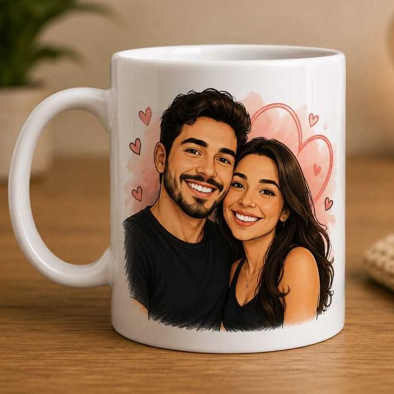 Caneca Personalizada com Caricatura | Caneca com Foto Casal | Presente Criativo .romantico,casais
