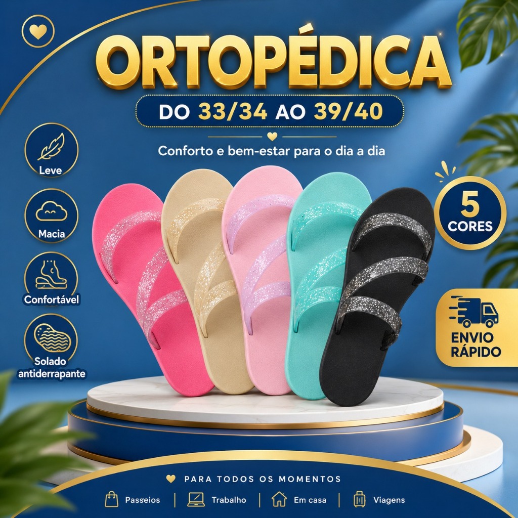 Sandália Papete Feminina Ortopedica SuperLeve Macia e Confortável Glitter Mais Vendida 941
