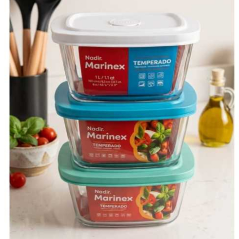 Tigela Marinex Facilita 1L com Tampa Original | Pote de Vidro Microondas Freezer Lava-Louças