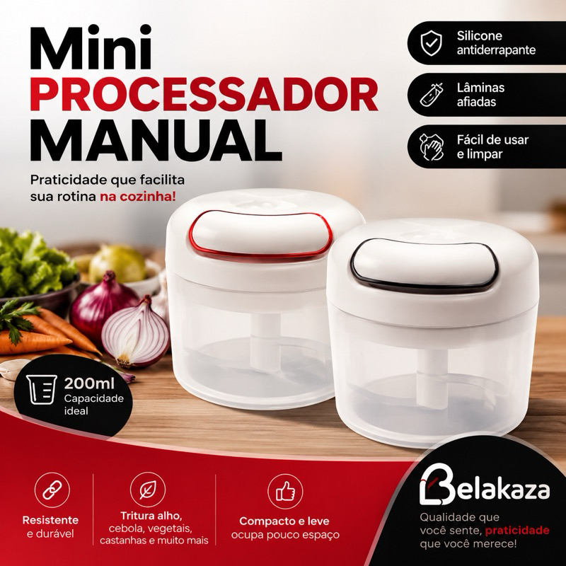 Mini Processador Manual 200ml Premium Triturador Picador Alho Cebola Legumes