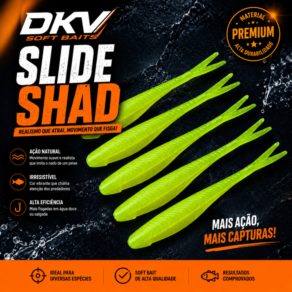 Isca Soft Shad 9cm DKV – Kit com 5 para Robalo, Tucunaré, Black Bass e Traíra