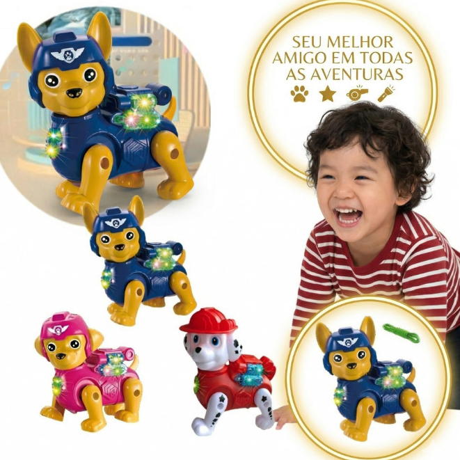 Brinquedo Patrulha Canina Infantil Cachorro Robô Cachorrinho Com Luz e Anda Pilha