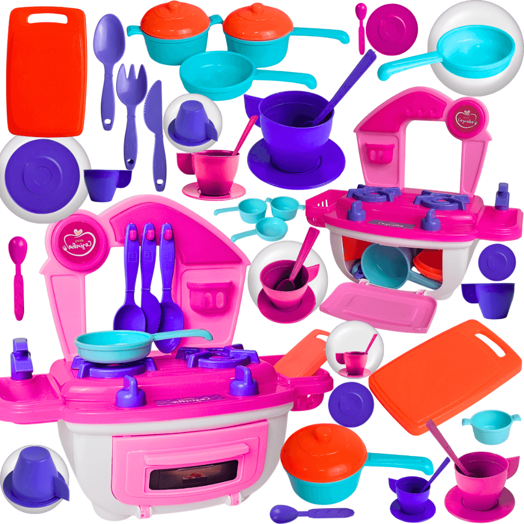 Kit Cozinha Brinquedo Infantil 28pçs Fogão Forno Panelinhas Xícaras Acessórios Faz de Conta