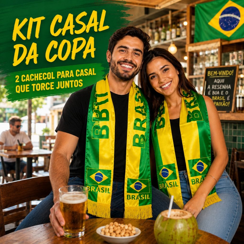 Kit Casal Copa 2 Cachecol Do Brasil Verde E Amarelo Seleção Acessório Torcedor Futebol