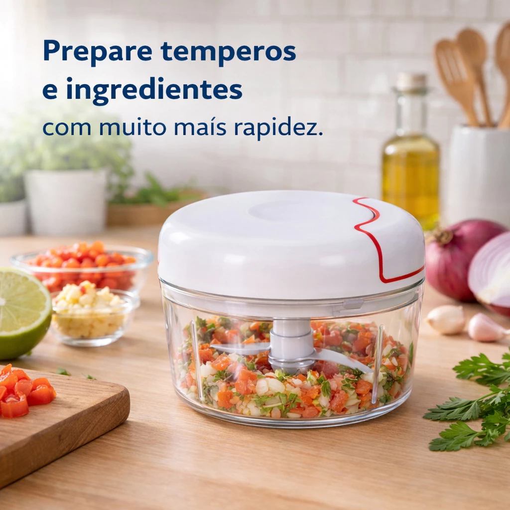 Mini Processador Triturador Manual de Alimentos Com 2 Lâminas Multifunção Cozinha Prático