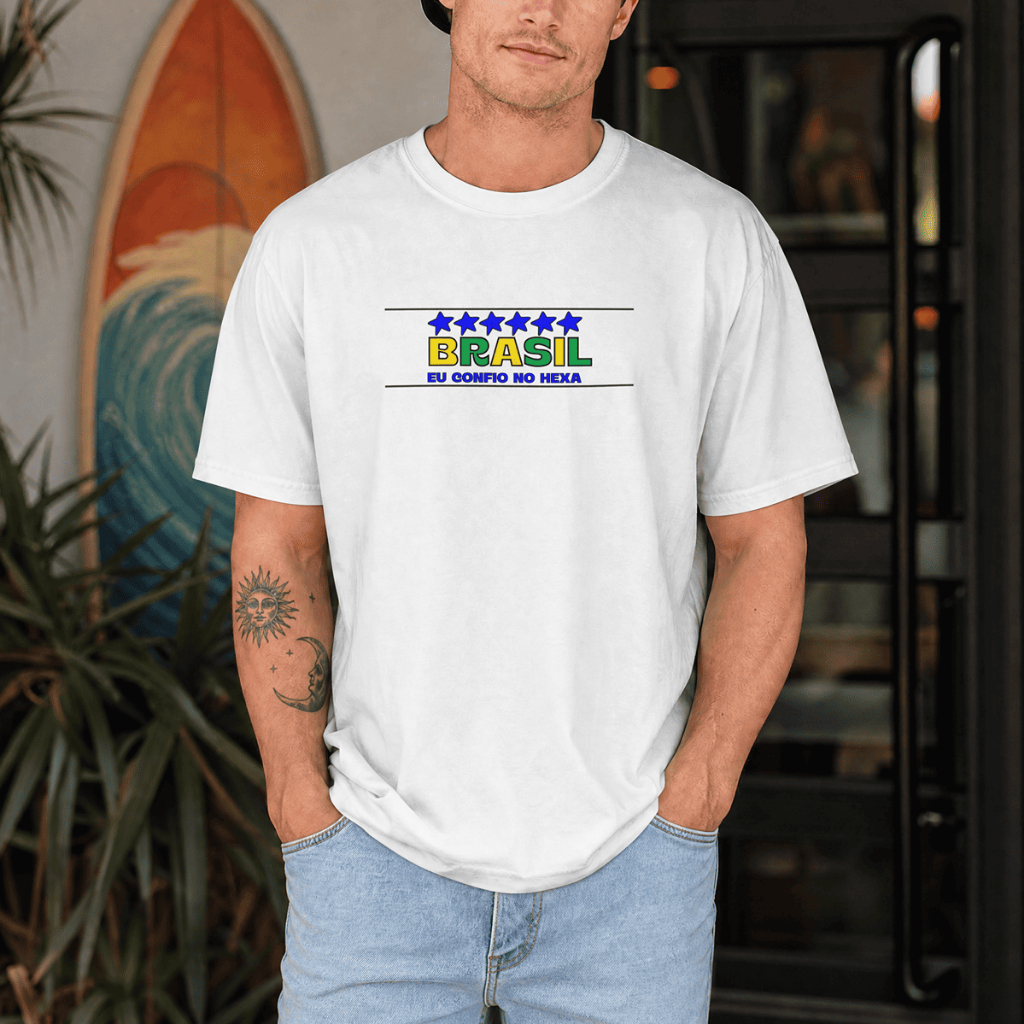 Camiseta do Brasil Copa do Mundo Futebol País Seleção Hexa Campeão Mundial Torcida Camisa Torcedor