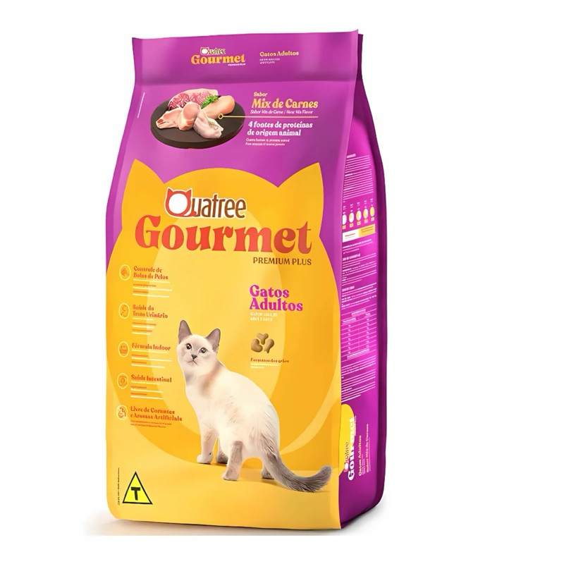 Ração Quatree Gourmet Gatos 10kg Mix de Carnes Premium Nutrição Completa Sabor Irresistível Para Gatos Adultos