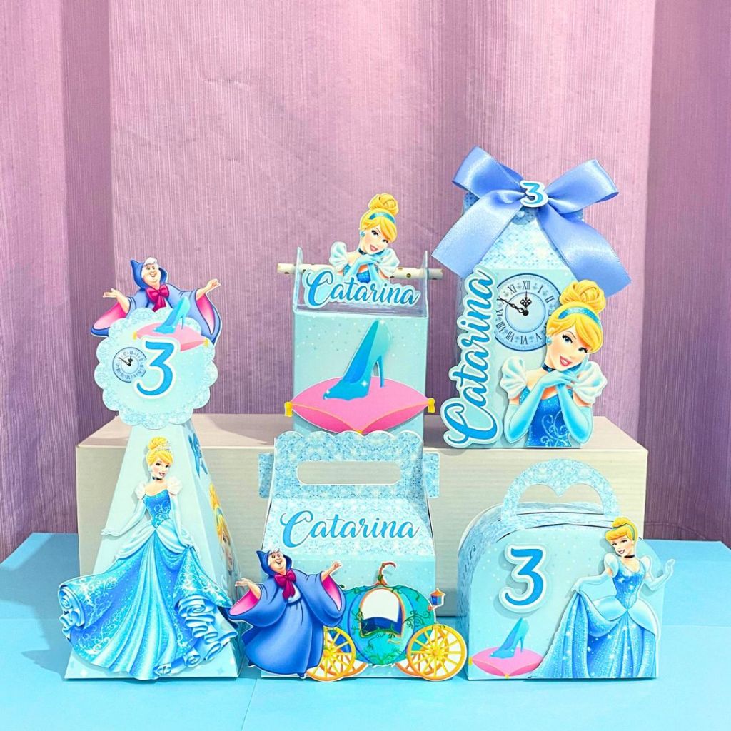 Kit Festa Cinderela 3D - Caixinhas personalizadas Cinderela 3D - Lembrancinha de festa Infantil aniversário Cinderela.