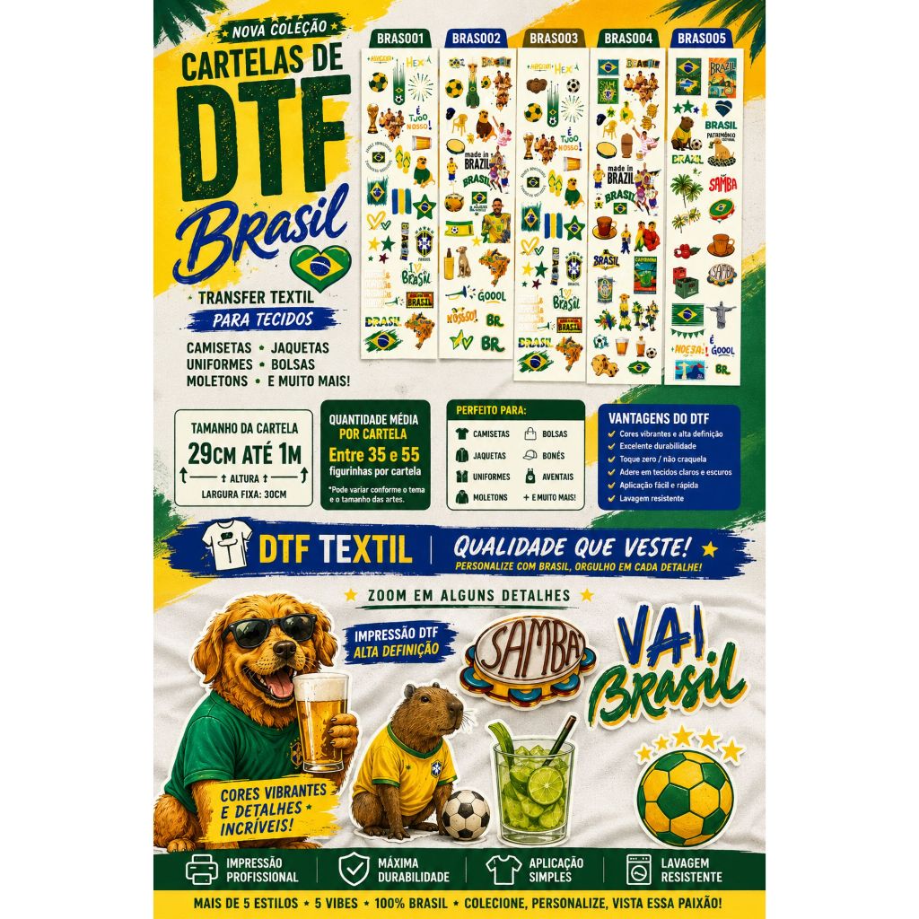 Cartela DTF Têxtil Brasilidade Premium para Tecidos