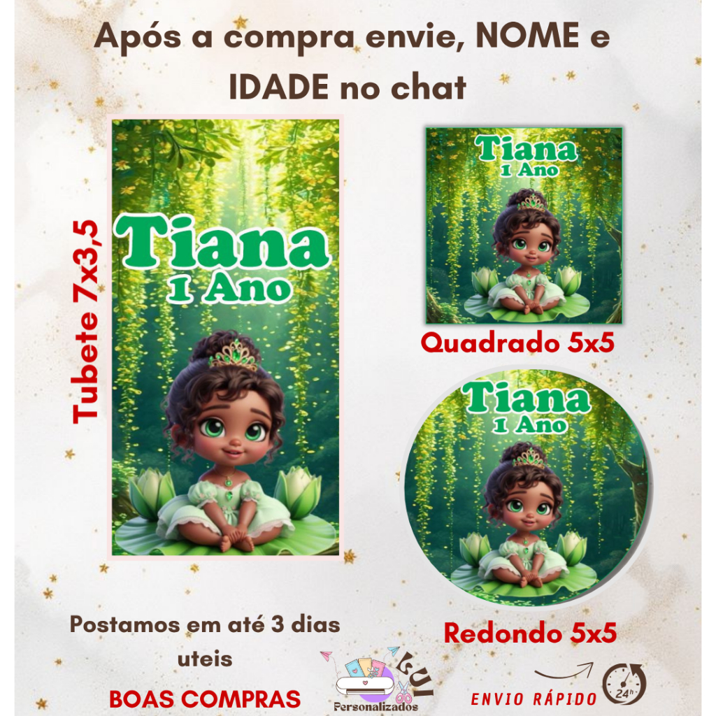 40/60/80/100 Adesivos Personalizados para Eventos Festas -A PRICESA E O SAPO BABY IA MOD 01  SEM RECORTE