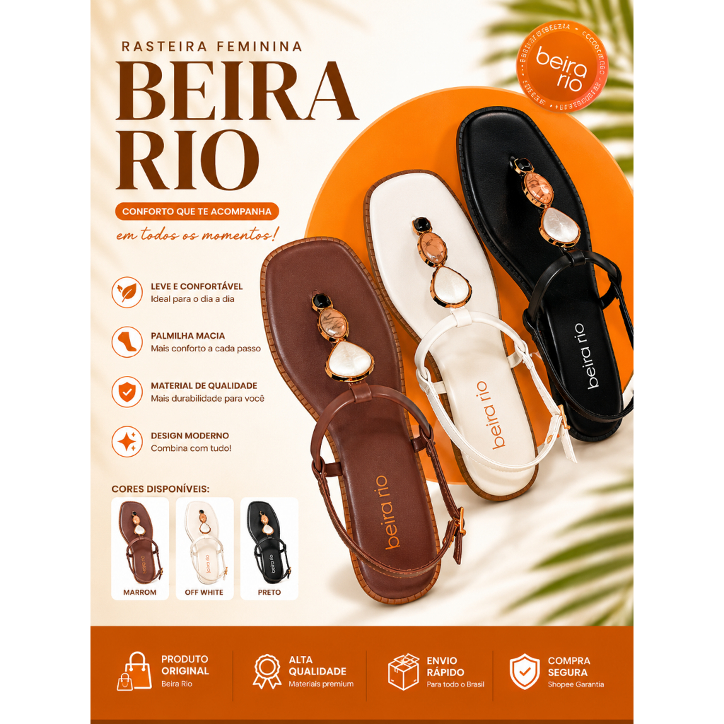 Sandália Rasteira Beira Rio Feminina com Pedraria Elegante Confortável Ajuste no Tornozelo Leve Moda Verão Casual