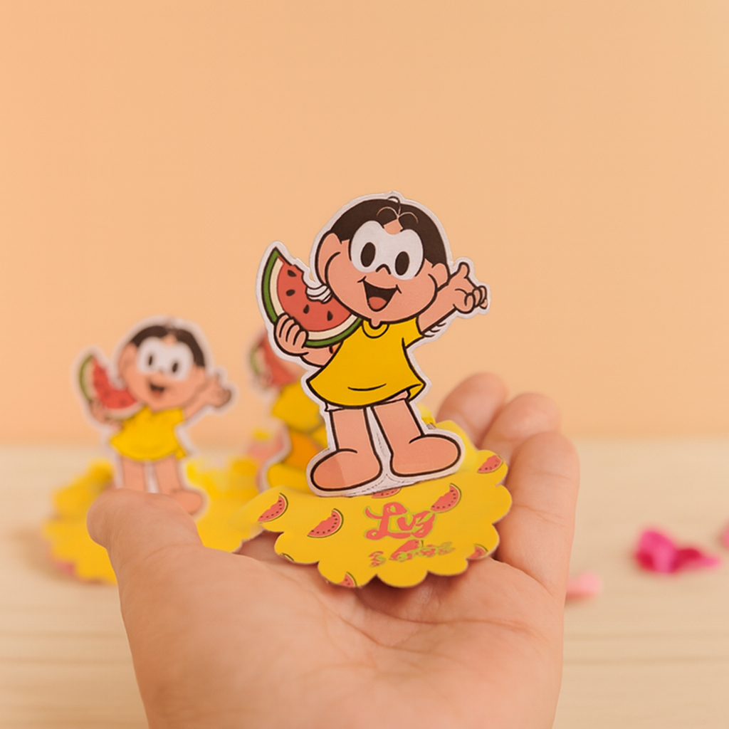 Aplique 3D 5x5  personalizado para caixinha acrílica e latinha tema Magali 20 unidades Lembrancinha para festa