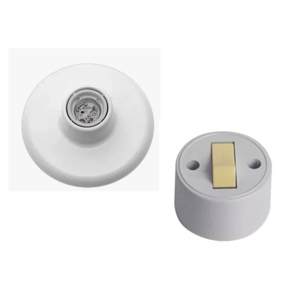Kit Soquete para lâmpada ~Modelo Plafon ~ com interruptor externo para madeira e parede ~ fácil instalação