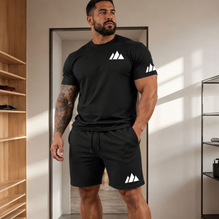Conjunto Kit Masculino Camiseta Short Tectel Confortável Academia Estiloso Três Listras Moderno