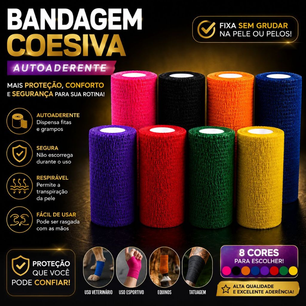 3 Unidades Bandagem Elástica Faixa Flexível Adesiva Atadura Auto Aderente Cuidado Pet Cachorro 10cm