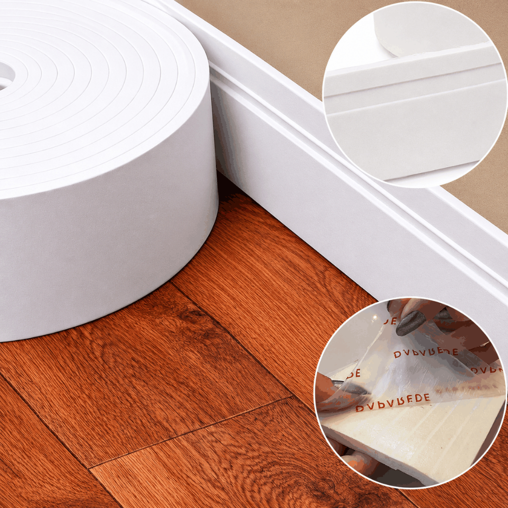 Rodape Eva Branco Autocolante 10CM x 20M Moldura Painel Parede Flexível