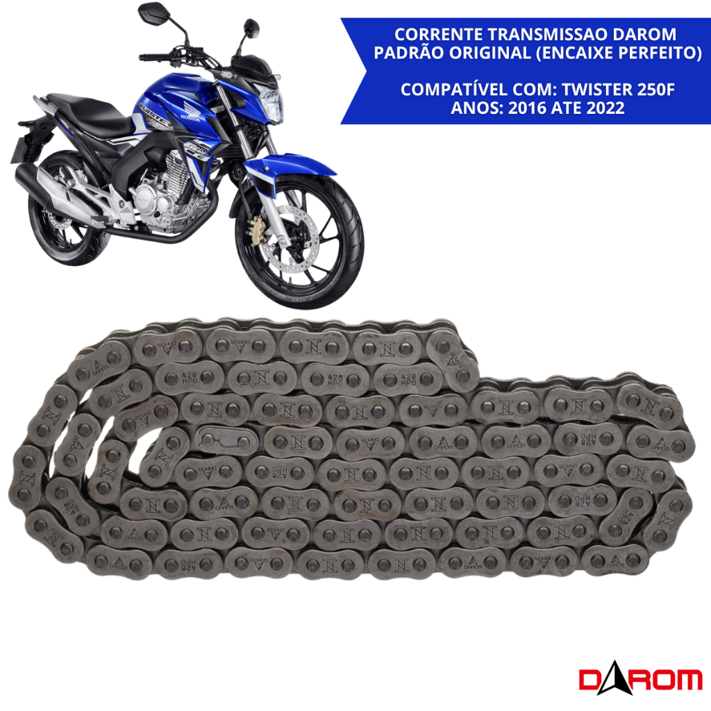 Corrente Transmissão Com Retentor 520HPOX110L Honda CB250F Twister 2016 A 2022 CB 300R CRF 230 Darom