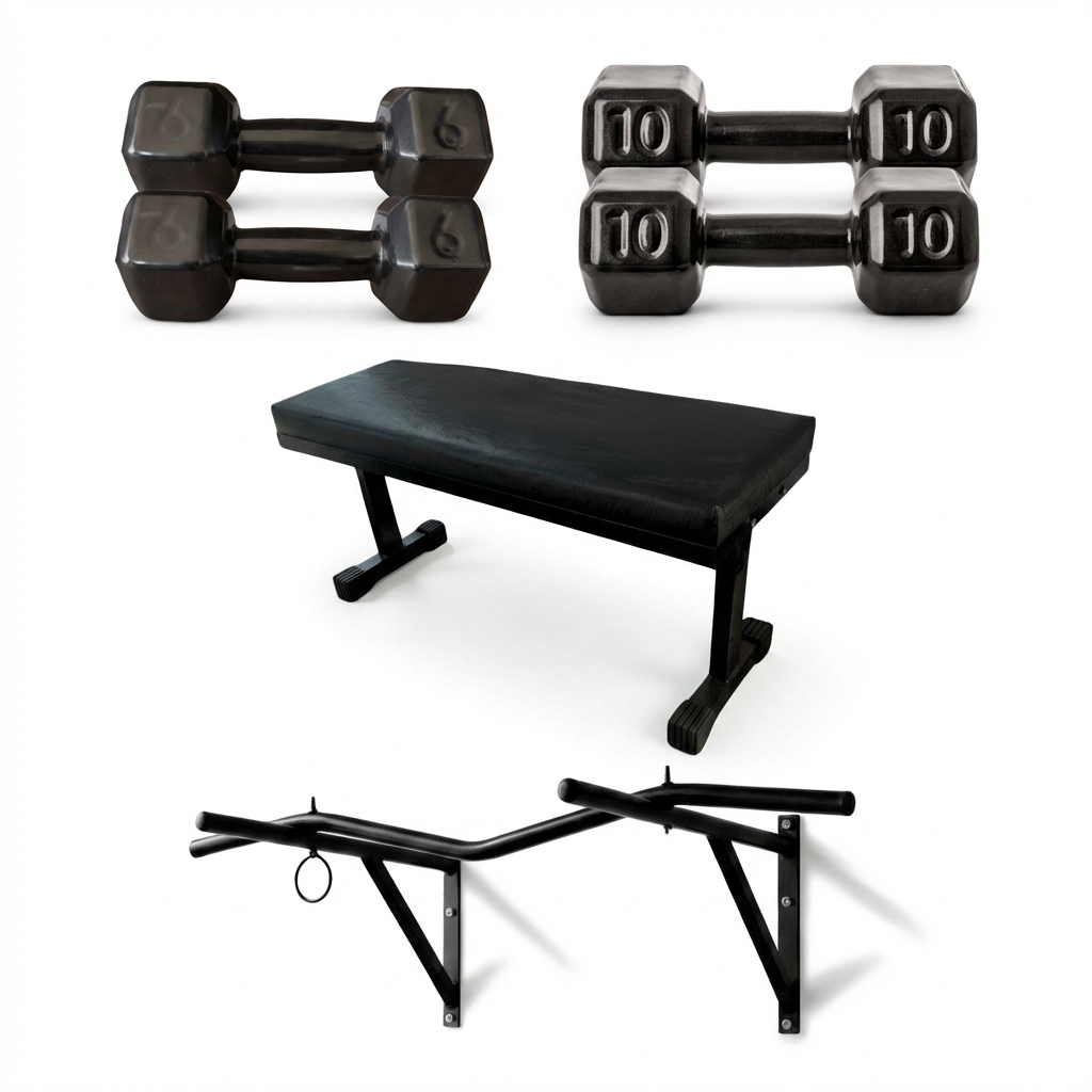 KIT 2 PARES DE HALTERES 6KG E 10KG COM BANCO E BARRA FIXA MUSCULAÇÃO FITNESS TREINO CROSSFIT CASA GYM PRO