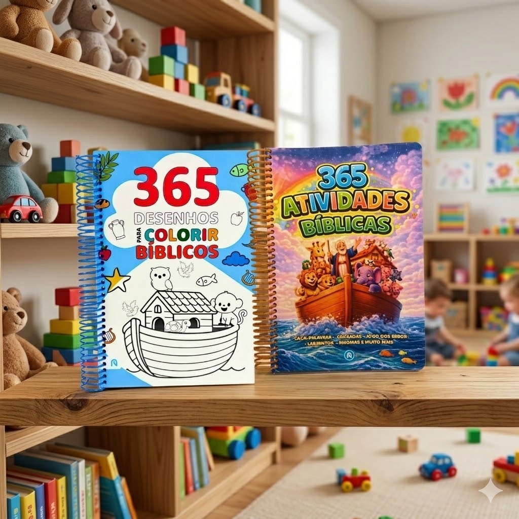 Kit C/2 Livros / 365 Desenhos Bíblicos + 365 Atividades Bíblicas / Espiral