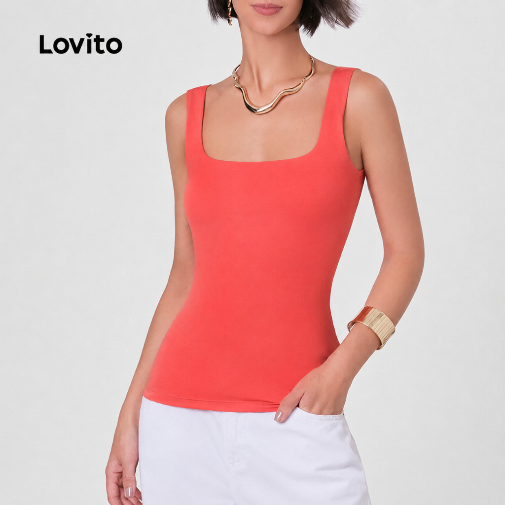 Lovito Regata Feminina Decote Quadrado Básica TKB340BRL369