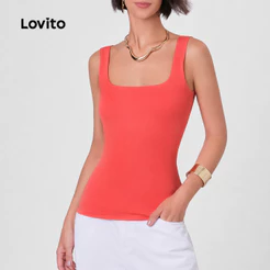 Lovito Regata Feminina Decote Quadrado Básica TKB340BRL369